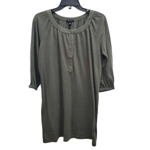 I Heart Ronson Women's‎ Green Olive Pinstripe 3/4 Sleeve Henley Tunic Size M